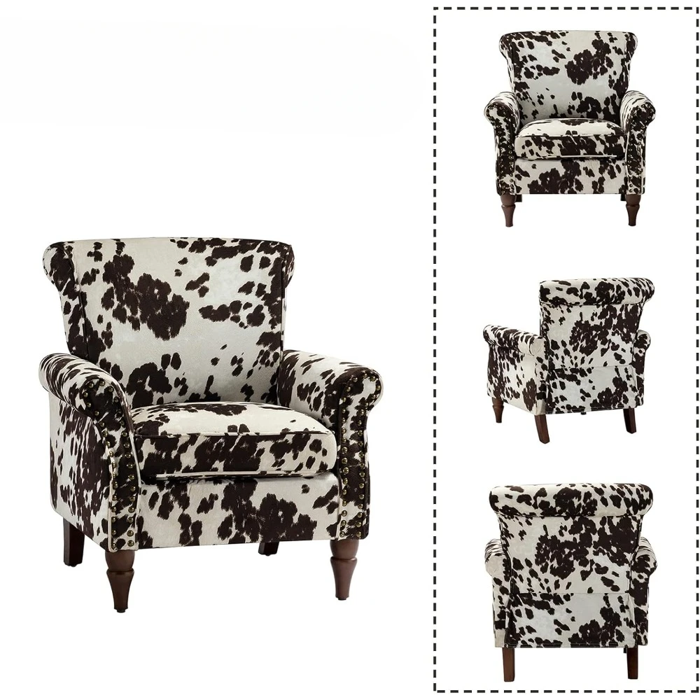 Armchair with Nailhead Trim, Floral Pattern Single Sofa Chair for Bedroom Living Room, Cowhide