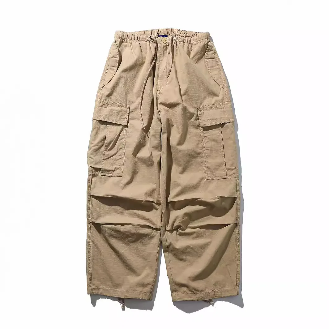 

Ретро-карго-брюки в японском стиле, повседневные, удлиненные, с множеством карманов, для отдыха, с заниженной талией, из хлопка, прямого кроя