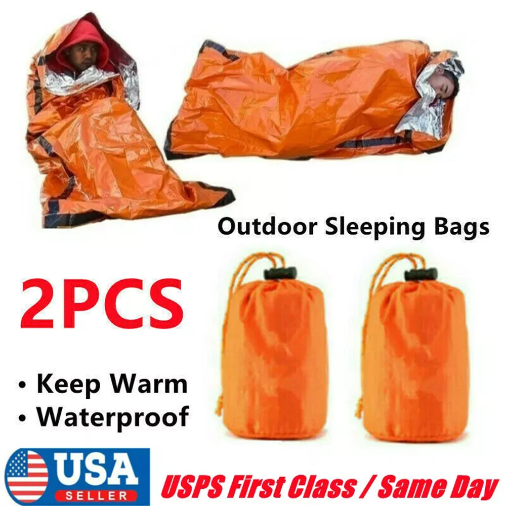 2PCS Emergency Sleeping Bags Thermal Blanket Waterproof Outd