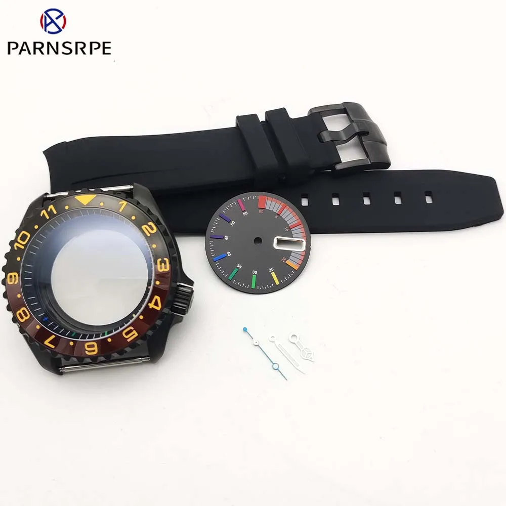 

Men's Mechanical Frosted Case NH36 Movement Rainbow Aseptic Dial with Calendar Day Sapphire Glass Rubber Strap