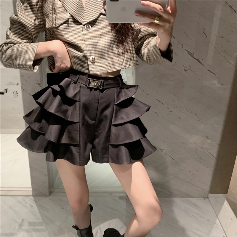 High Street Y2k Korean Skirt Women Ruffles Designer Slim Party Casual Skirt Female Black Gothic Sexy Sashes Chic Vintage Clothes