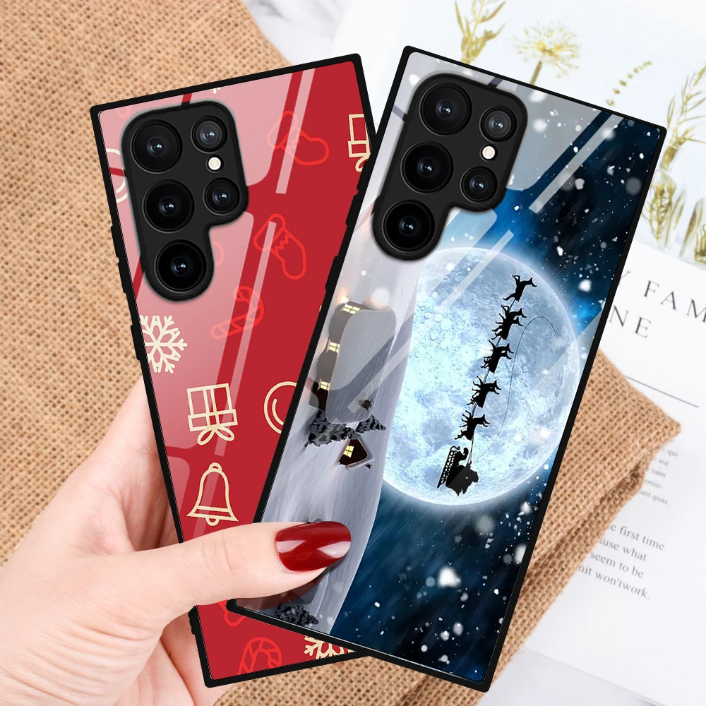 for SAMSUNG Galaxy S23 Phone Case Merry Christmas Glass Cover for SAMSUNG S10 Plus S10e Note 10 20 S22 S21 S20 S21 Ultra FE 5G