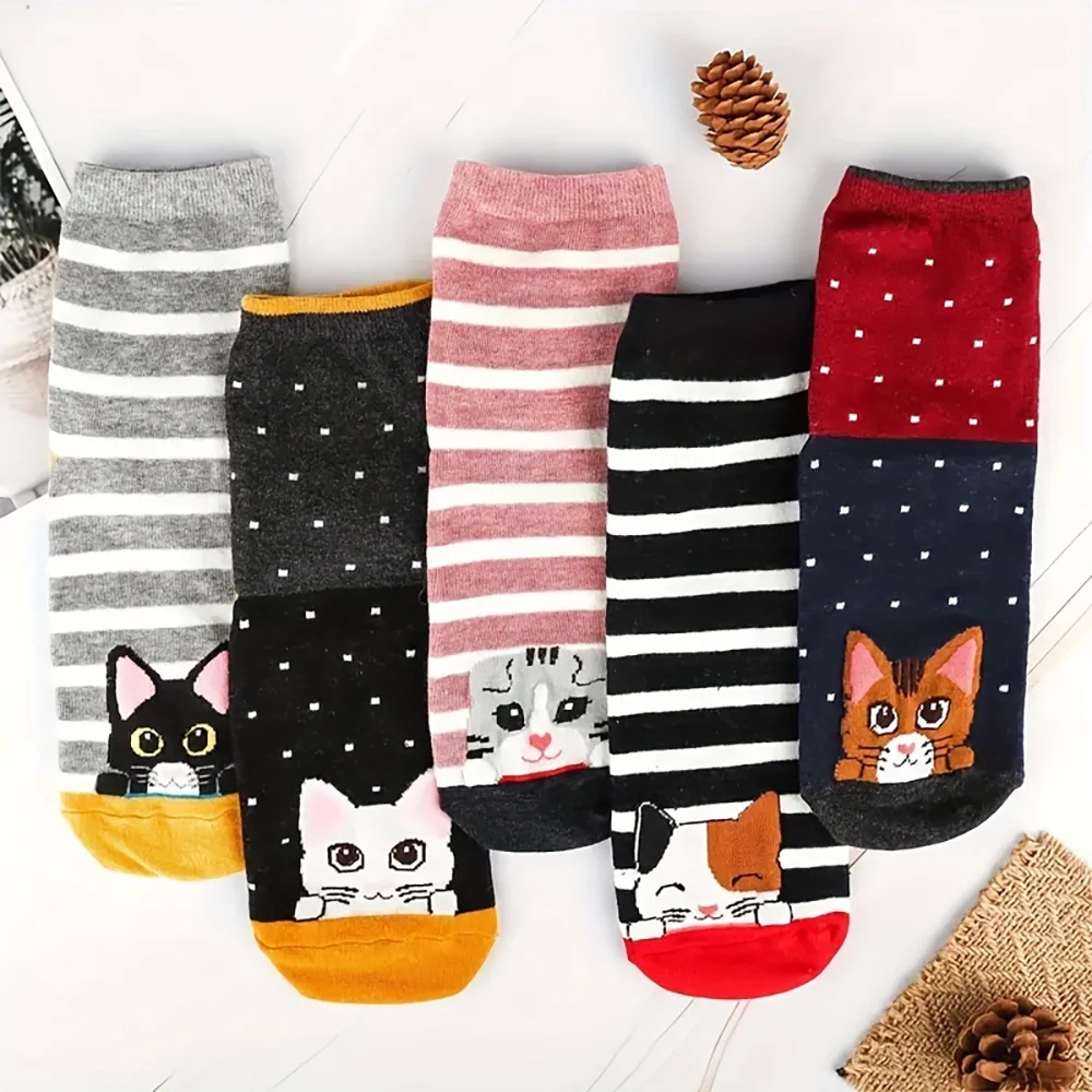 5 Pair Cute Cat Trendy Socks Cartoon Three Dimensional Ears Middle Socks Daily Comfortable Casual Decoration Trendy Middle Socks