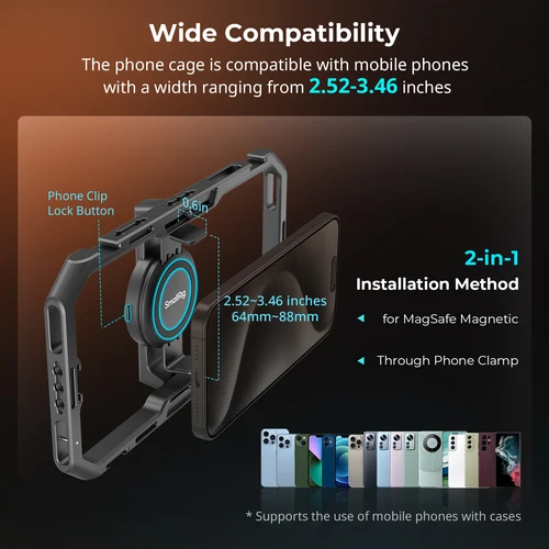 Imagen 2 del producto SmallRig Kit Universal de jaula para teléfono de liberación rápida Kit de vídeo básico todo en uno para iPhone 17/16 para SamSung con asas Clip para teléfono 4597