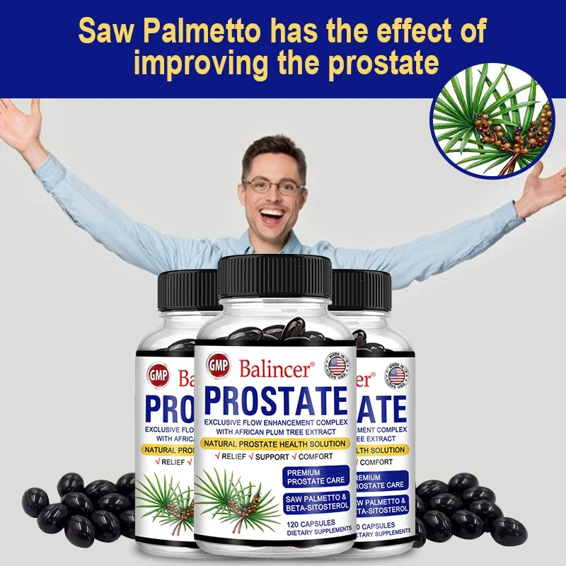 Saw Palmetto Sitosterol Capsules Support Prostate and Urinary Health, Herbal Health Supplement, Hair Growth, Frequent Urinary