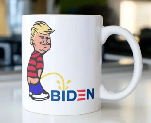 Funny Donald Trump Mug Trump Peeing on Biden Name Political Mug