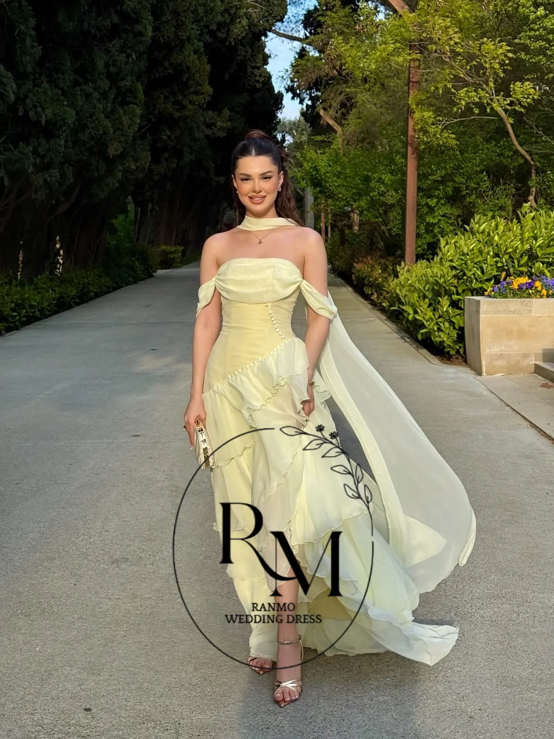 Ranmo Prom Gown Yellow Strapless 2026 A Line Ruffled Party Gown Chiffon Floor Length Evening Dress Vestidos De Gala Customized view 5