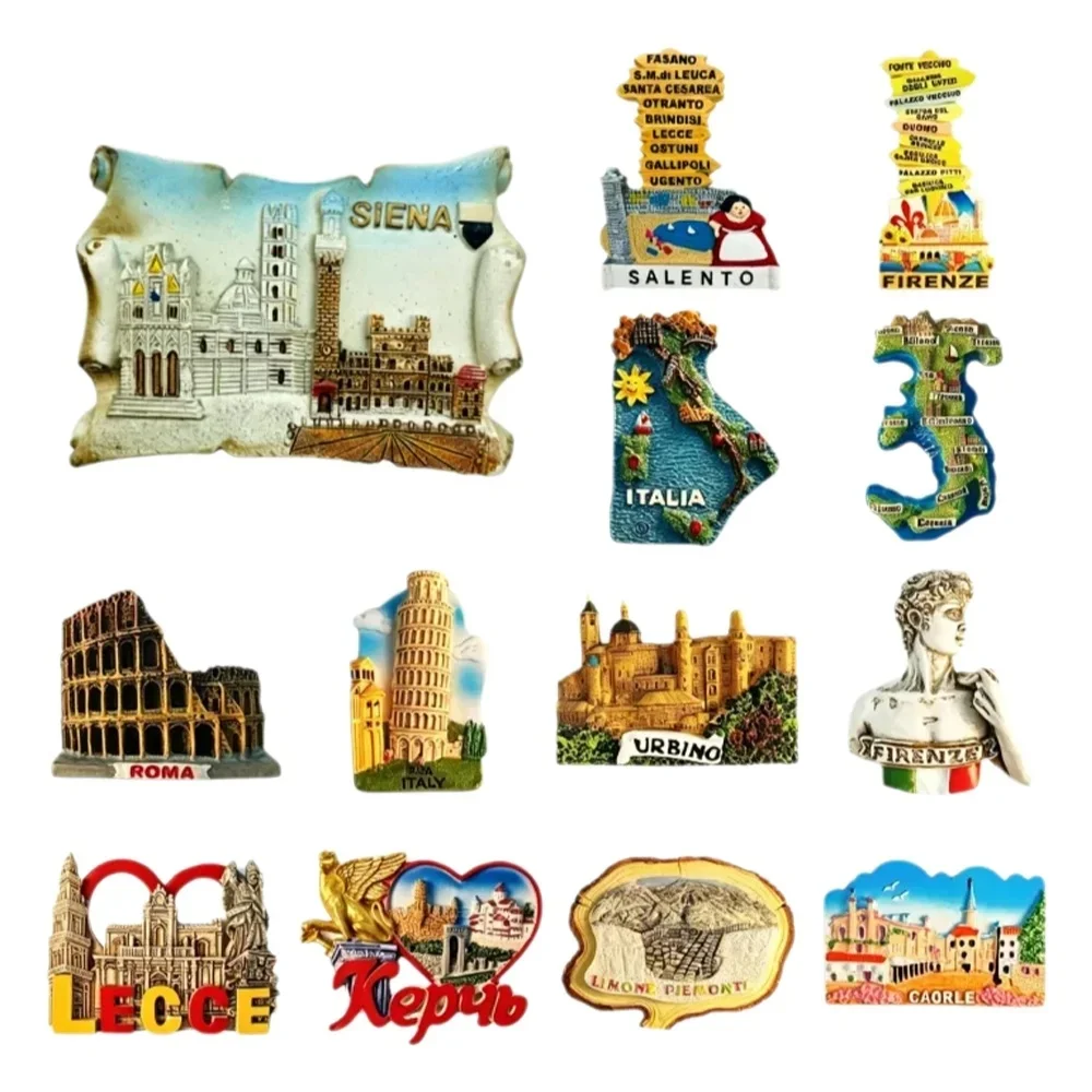 Imãs de Geladeira com Mapa e Cidades da Itália, Souvenir de Viagem 3D Salento Firenze Urbino Lecce, Adesivo Magnético Decorativo para Geladeira