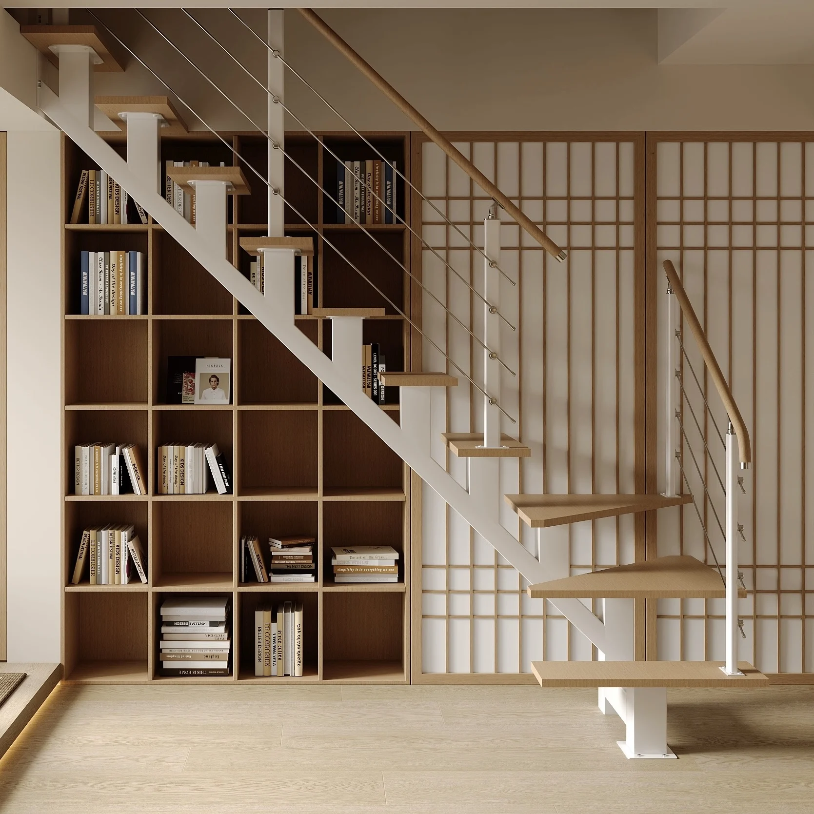 Personalizzazione del battistrada in legno Scala galleggiante moderna Design delle scale Scale galleggianti solide per interni decorative americane moderne