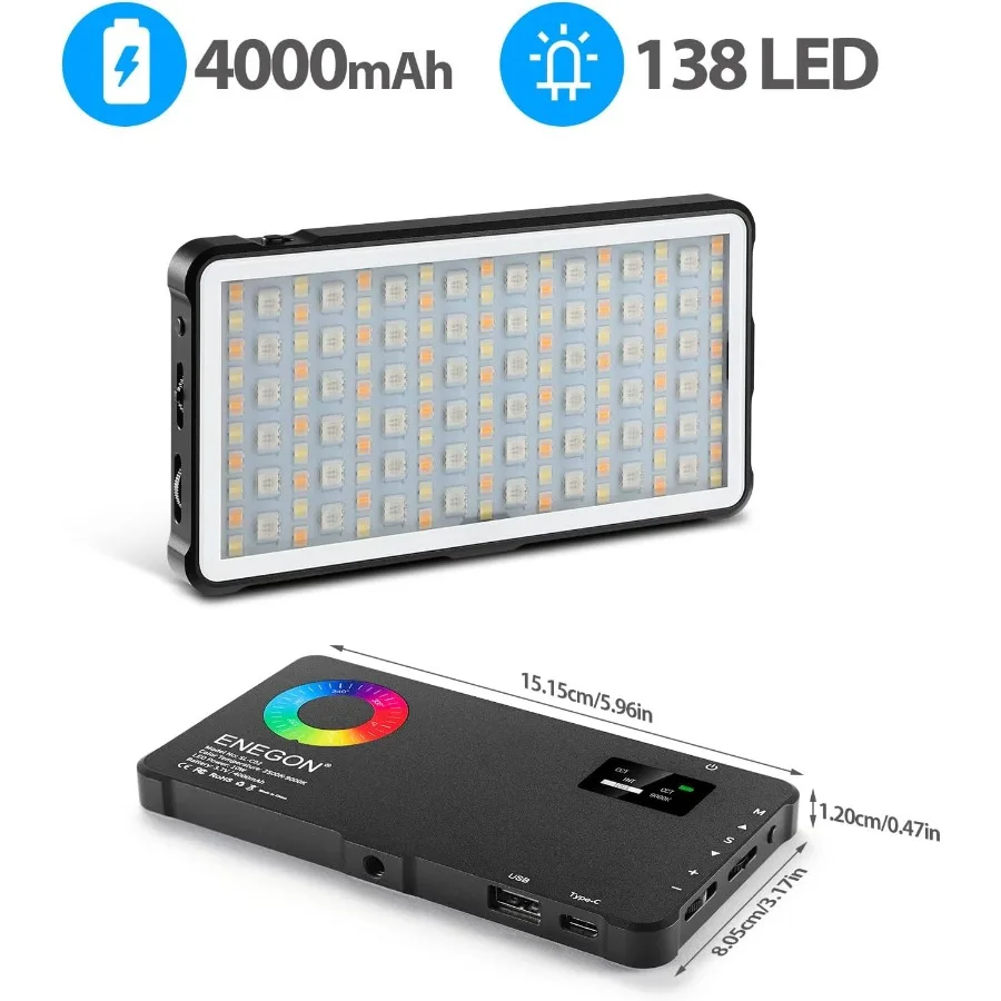 ENEGON RGB-videolamp Ingebouwde 4000 mAh oplaadbare batterij LED-cameralicht Full Color 24 gemeenschappelijke lichteffecten CRI95 25009000K