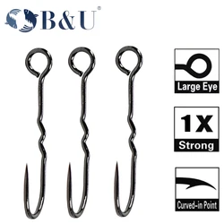 B&U 10PCS Micro Jig Joint Big Eyes Single Hooks Barb Fishing hook big ring Carbon Steel tackle Worm Hooks
