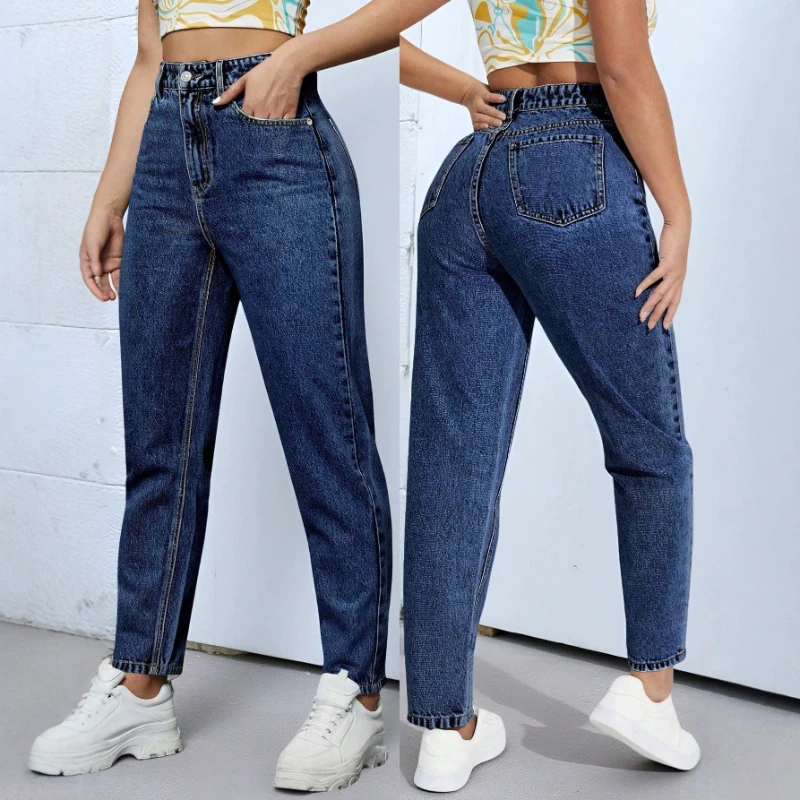 

Denim Pant Women Jeans Vintage Long Pants Slim Fit High Waist Straight Trousers Y2k Streetwear Elegant Splice Work Casual Summer
