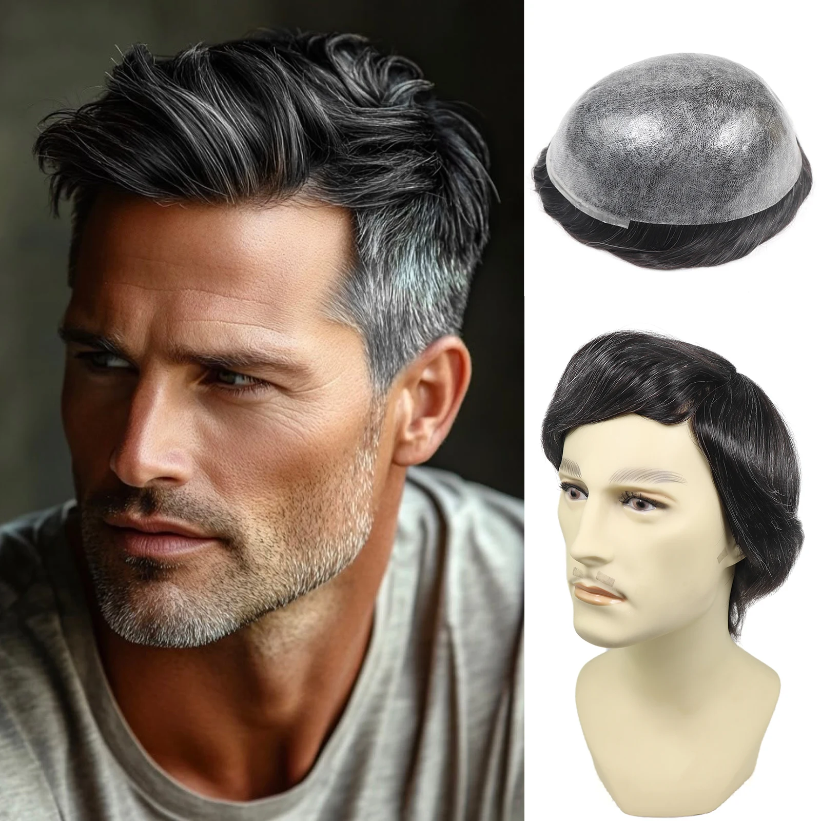 

Мужской парик для волос 1B/1B20/1B40 0,06-0,08 мм, инъекционная кожа, полная полиуретановая основа, мужской протез волос, 100% парики из человеческих волос для мужской системы