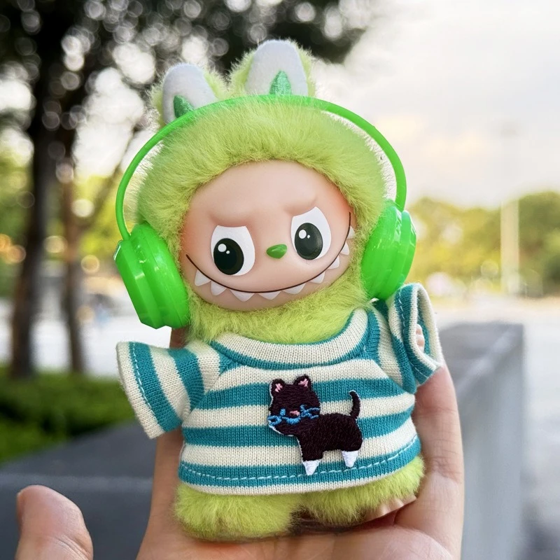 For Mini Labubu 4.0 The Monsters Pin for Love Series Striped T-shirt Earphones for Labubu Clothing Accessories
