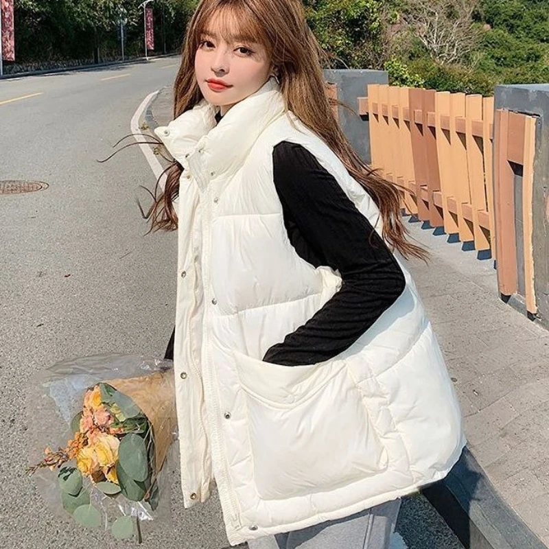 

2025 пуховый хлопковый жилет, женская парка, короткая осенне-зимняя куртка, пальто, новая корейская куртка без рукавов с капюшоном, теплый женский жилет, топы