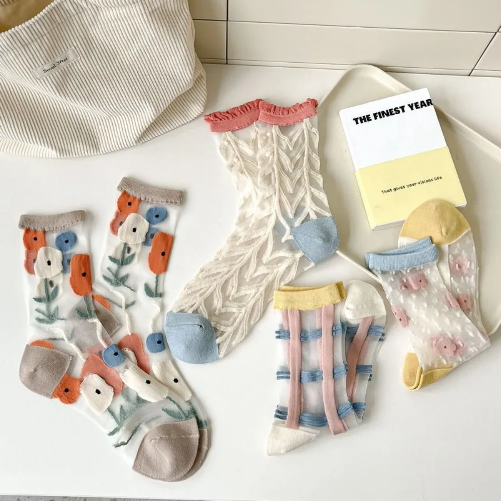 Fashion Socks For Women Summer Breathable Trendy Casual Socks Cute Fashion Korean Style Transparent Lace Sweet Socks image 2
