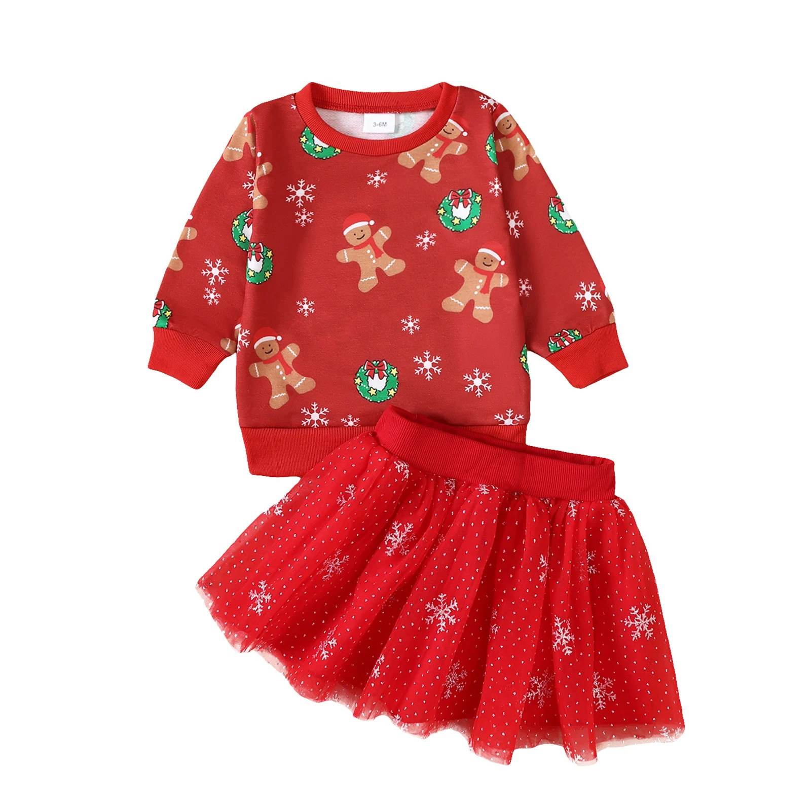

Рождественский наряд для маленьких девочек, Рождественская елка, свитшот с длинными рукавами и принтом Санта-Клауса и сетчатая юбка со снежинками, комплект из 2 предметов