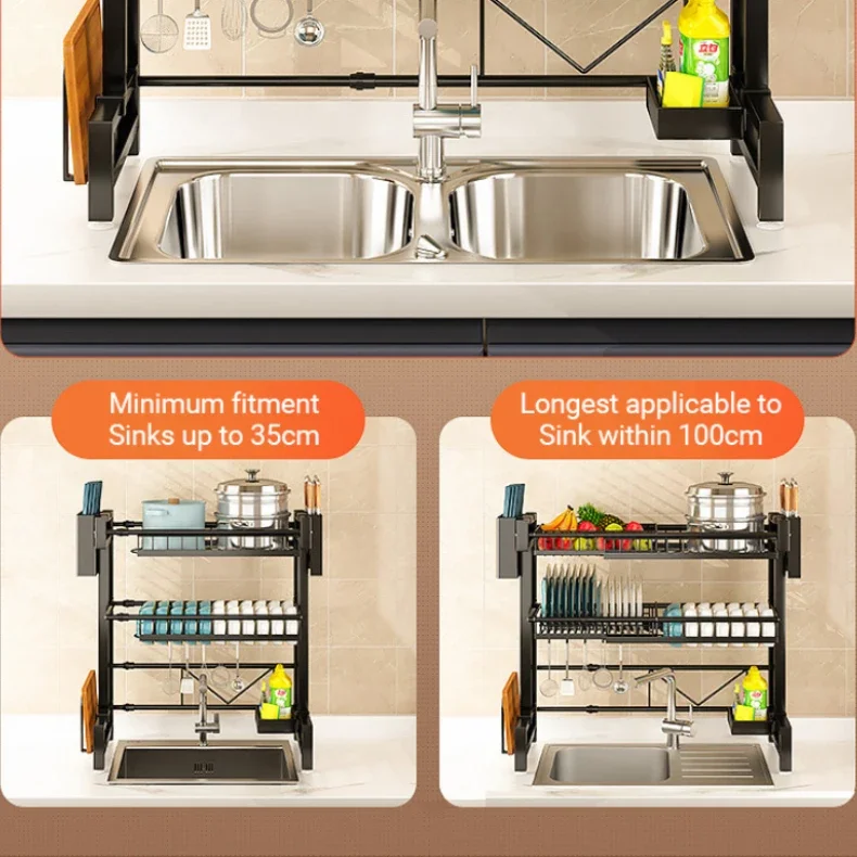 Multifuncional Cozinha Armazenamento Rack, Tigela e Prato Dreno, Stretchable, Household, Grosso