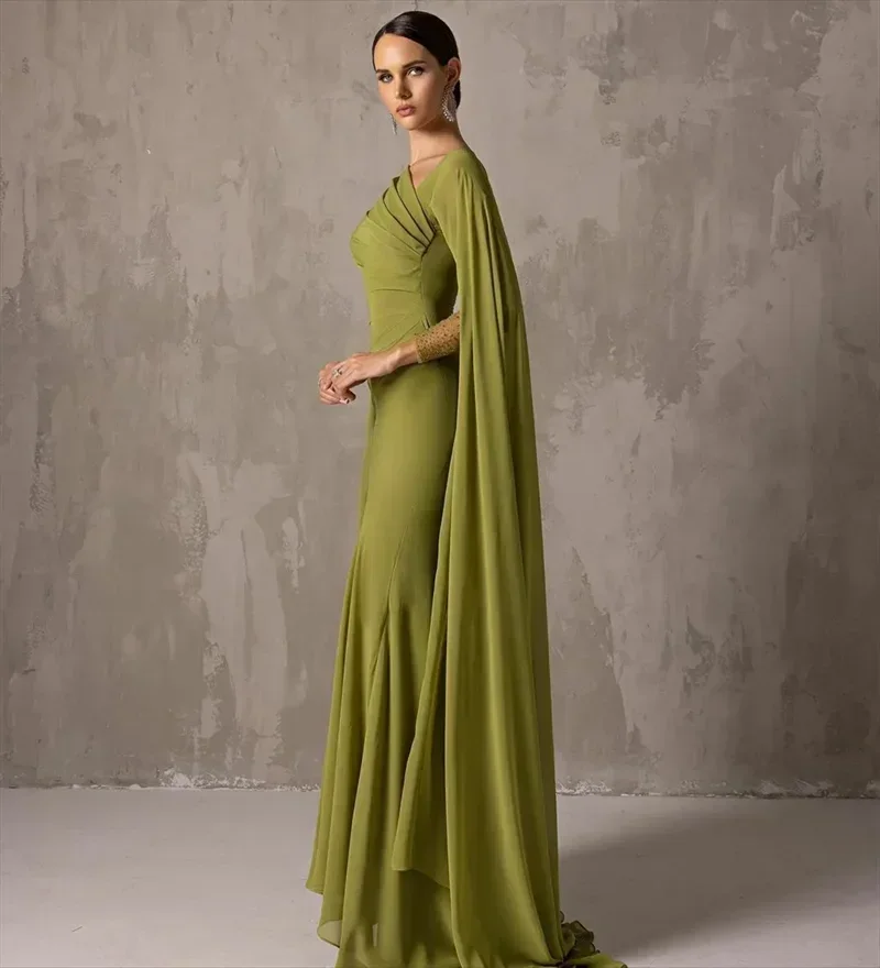 Customized Elegant Green Evening Dresses Beading Ruffle Formal Occasion Prom Dresses Formal Occasion Party Gowns