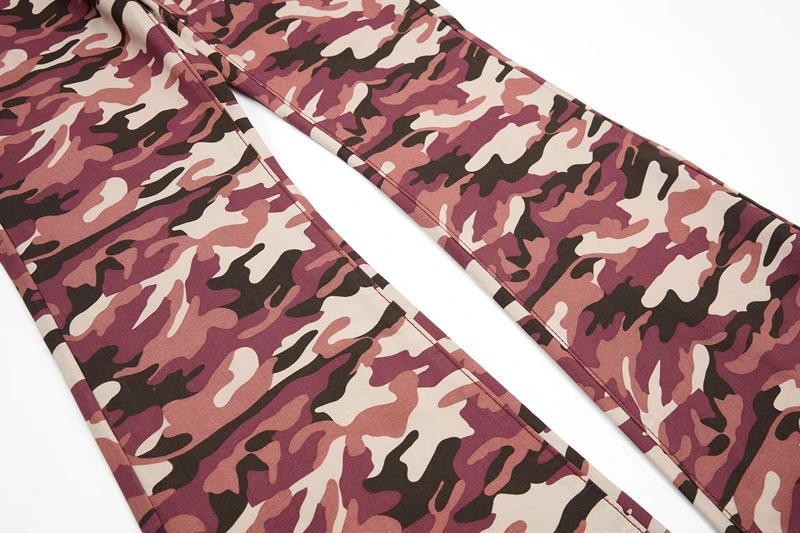 Y2K Mode Rosa Camo Schlagjeans für Herren Slim Fit Retro Tarnmuster Denim-Hosen Skinny Tie-Dye Print Ausgestellte Jeanshosen – Detail 8