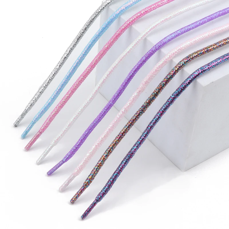 أربطة أحذية مستديرة لامعة أحذية حريرية ذهبية وفضية دانتيل معدني لامع أربطة أحذية رياضية كاجوال ملونة بألوان قوس قزح متدرجة