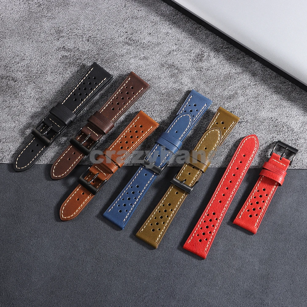 Handmade Genuine Leather for Seiko Watch Straps 18mm 20mm 22mm 24mm Vintage Watches Band Breathable Universal for Omega Bracelet