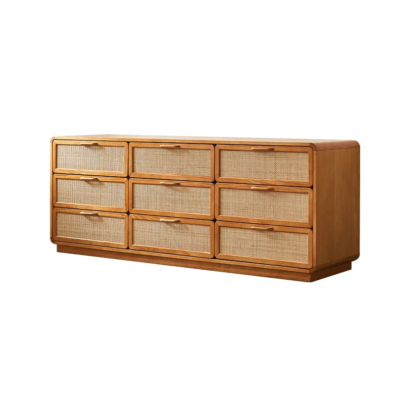 

Solid Wood Rattan Nine Bucket Cherry Side Drawer Storage
