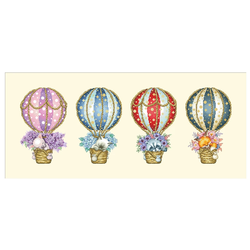 Hot air balloons cross stitch kit cotton thread 18ct 14ct 11ct light yellow canvas stitching embroidery DIY