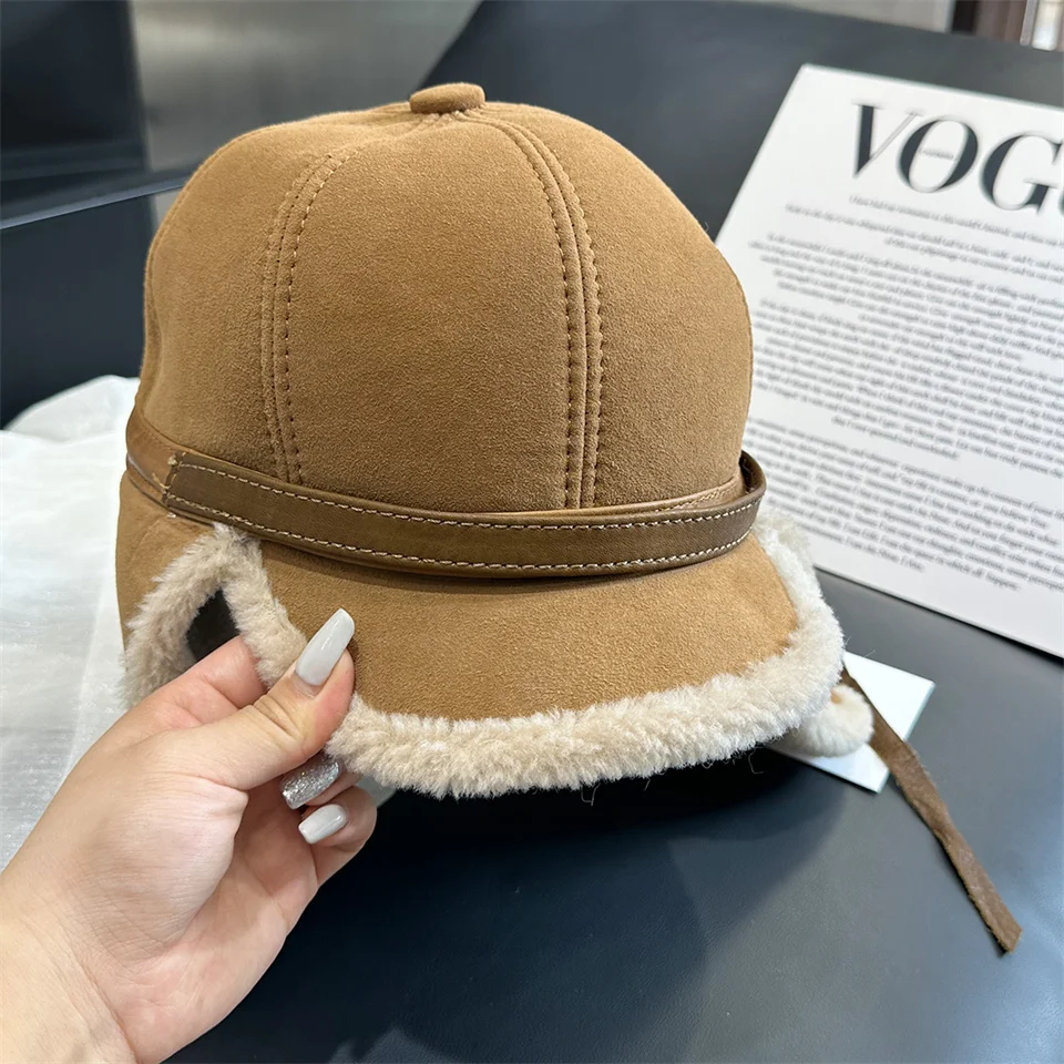 Neue Winter Herren Echtleder-Mütze mit Lammfell, Warme Dicke Ohrenklappe, Herren-Baseballkappe aus Schafsfell, Russische Mütze – Detail 8