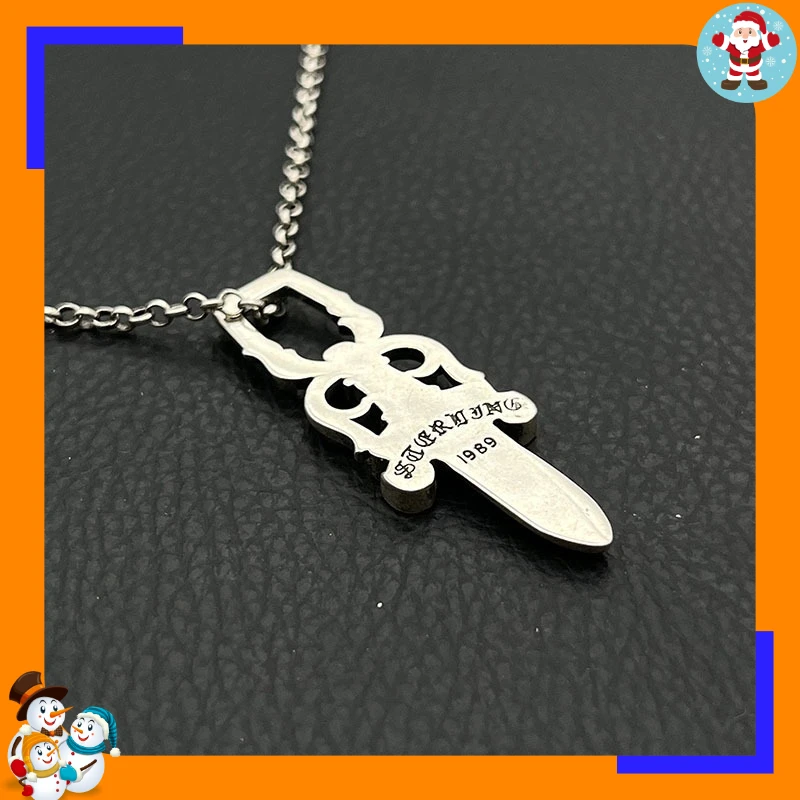 Premium Retro Single-sided Sword Necklace Hip-hop Personalized Cross Pendant Classic Trendy Brand Round Bead Chain
