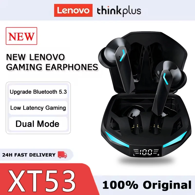 

Новые наушники Lenovo XT53 Bluetooth V5.4 с LED-дисплеем заряда, игровые, водонепроницаемые, защита от пота, улучшенные беспроводные наушники