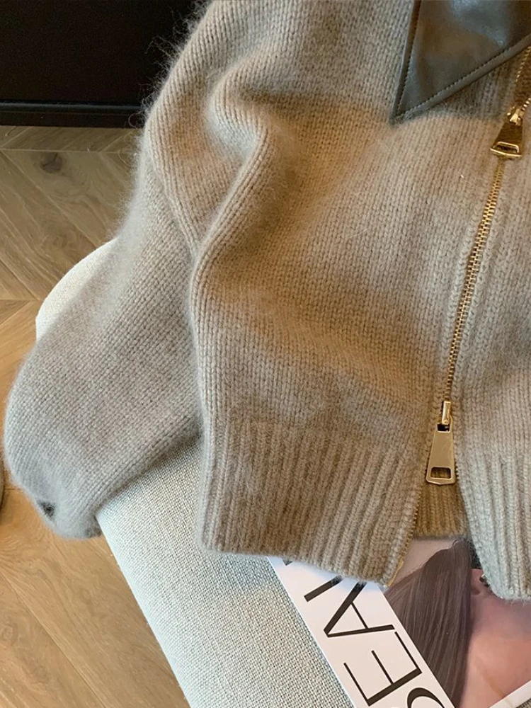 Deeptown-Cardigan Vintage à Fermeture Éclair pour Femme, Pull Court Respirant, Manches sulf, Style Old Money, Streetwear, Élégant, Coréen