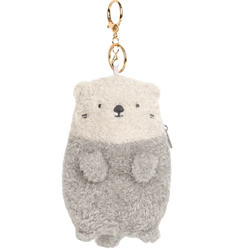 Porte-monnaie Animal de dessin animé mignon, jouets en peluche, Mini loutre renard, pendentifs en peluche, Kawaii, porte-clés, sacs, décor, cadeau amusant pour enfants