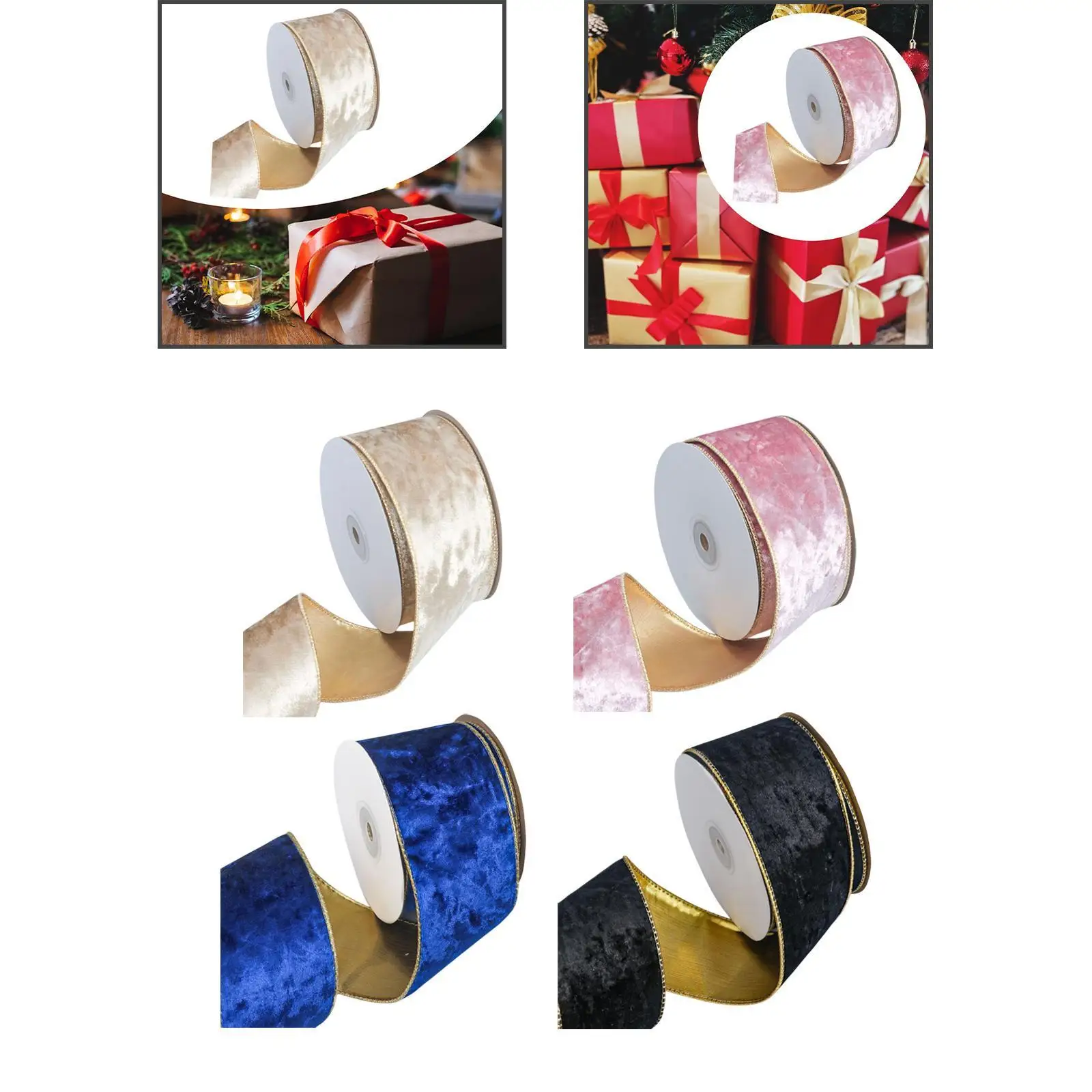 Christmas Ribbon Gift Wrapping Ribbon DIY Double Sided Wired Xmas Ribbon for Gift Box New Year Scrapbook Bows Gift Packaging