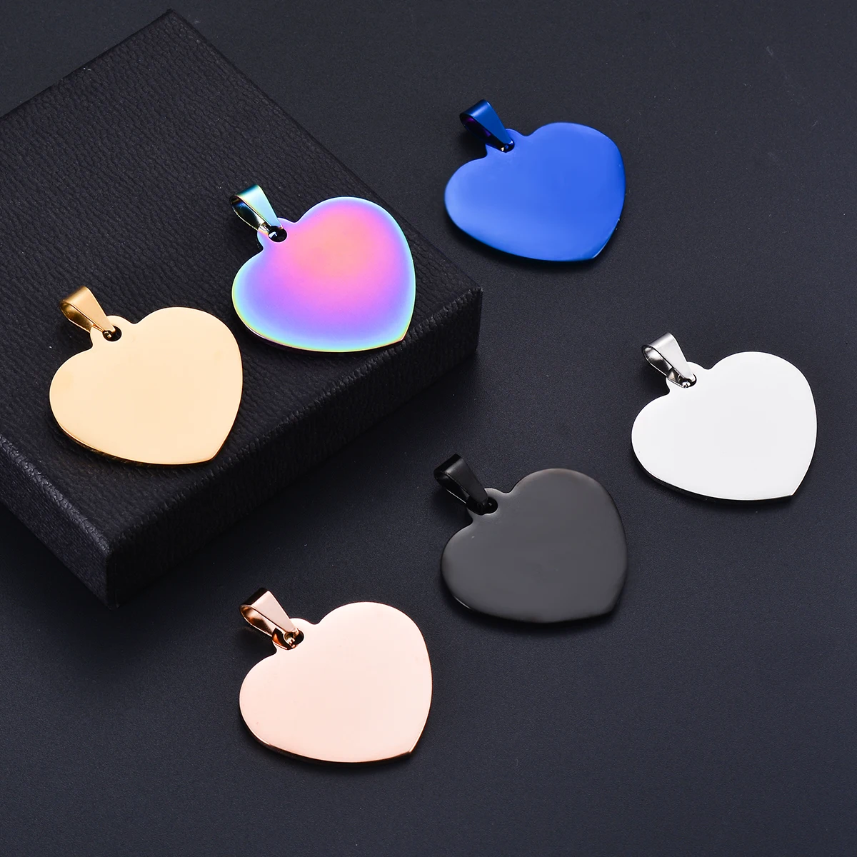 5Pcs Stainless Steel Heart Dog Tags Pendant ID Necklace Unisex Jewelry 6 colors double side polish