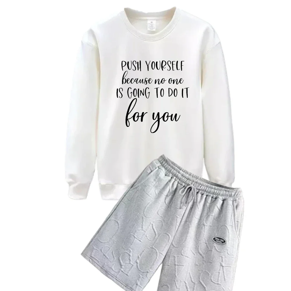 

2025 Men's Casual Long Sleeve Sports T-Shirt+shorts English alphabet Printing Set for Autumn And Winter Comfortable and Stylish