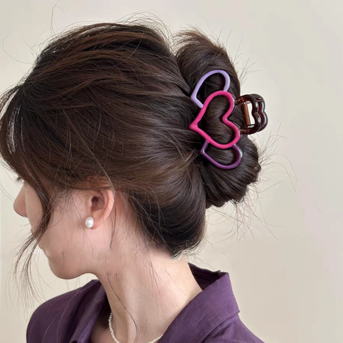 AWAYTR Klip Cakar Rambut Hati Baru Wanita Anak Perempuan Ekor Kuda Plastik Kepiting Rambut Jepit Jepit Rambut Aksesori Rambut