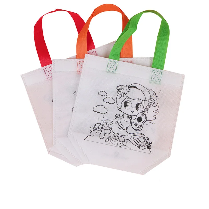 10-80PCS Reversible Nonwoven Doodle Tote Bag DIY Coloring Painting Pouch for Preschool Handmade Craft Home School Party Present view 6
