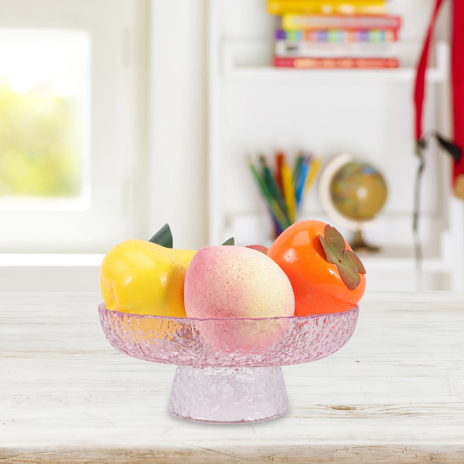 

Стеклянная тарелка с фруктами на ножках, градиентная розовая стеклянная подставка для торта, сервировочный поднос для десерта, блюдо для демонстрации фруктов для вечеринки, украшения стола для торта