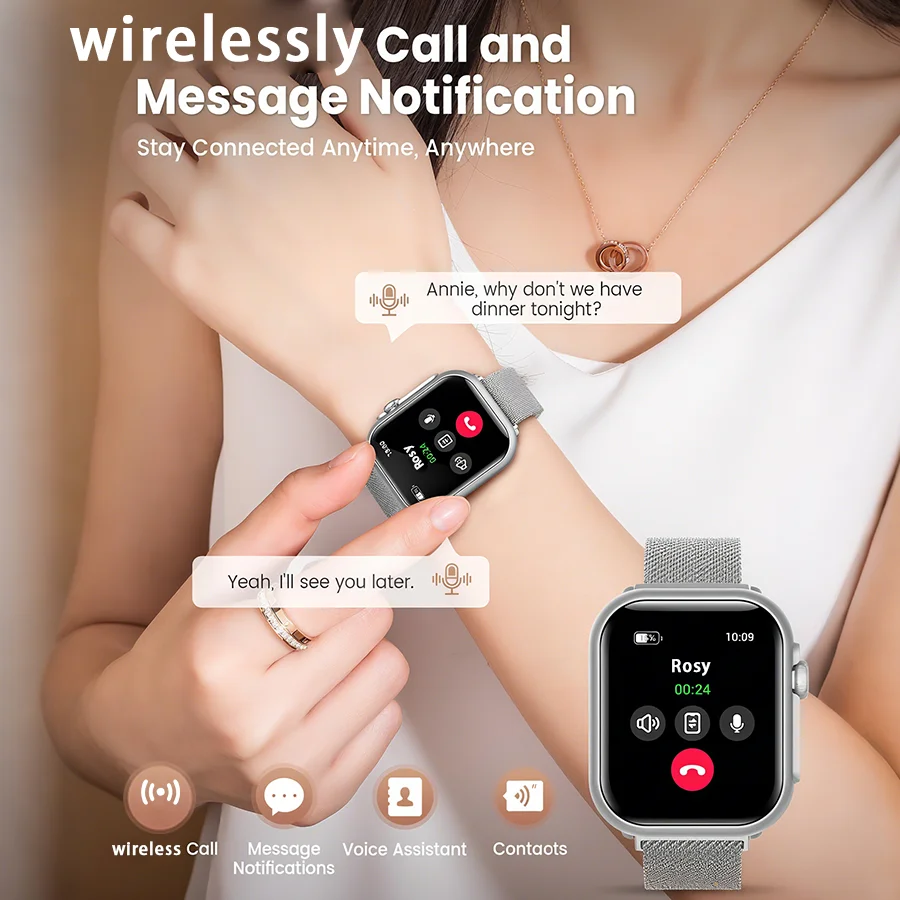 ساعة ذكية للنساء 1.83 بوصة شاشة عالية الدقة إشعار رسالة المكالمات النوم معدل ضربات القلب SpO2 مراقبة ضغط الدم جهاز تعقب للياقة البدنية