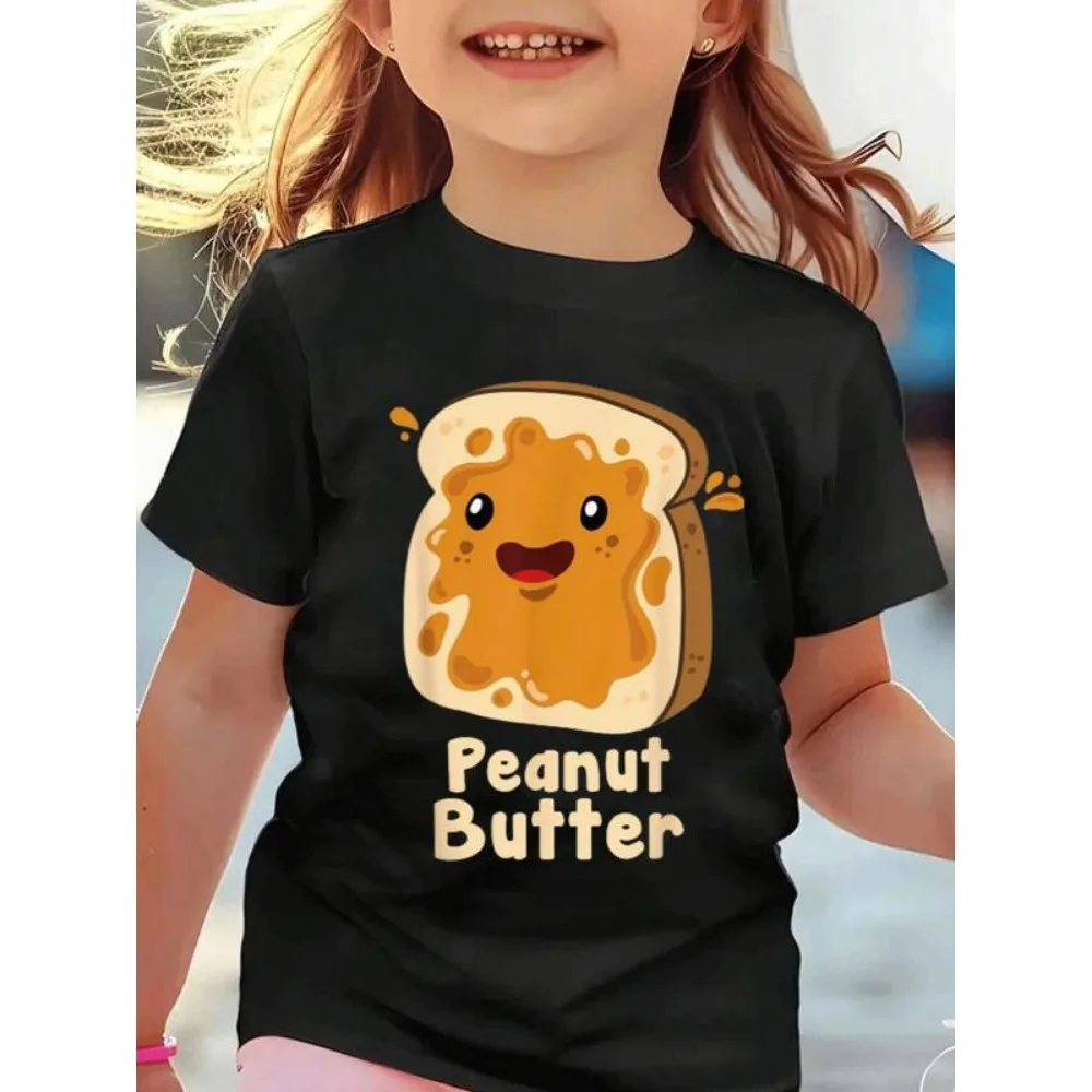 Ropa de regreso a la escuela para niñas y niños, manga corta, suave y bonita, pan tostado con mantequilla de cacahuete para viajes de vacaciones, para niñas adolescentes