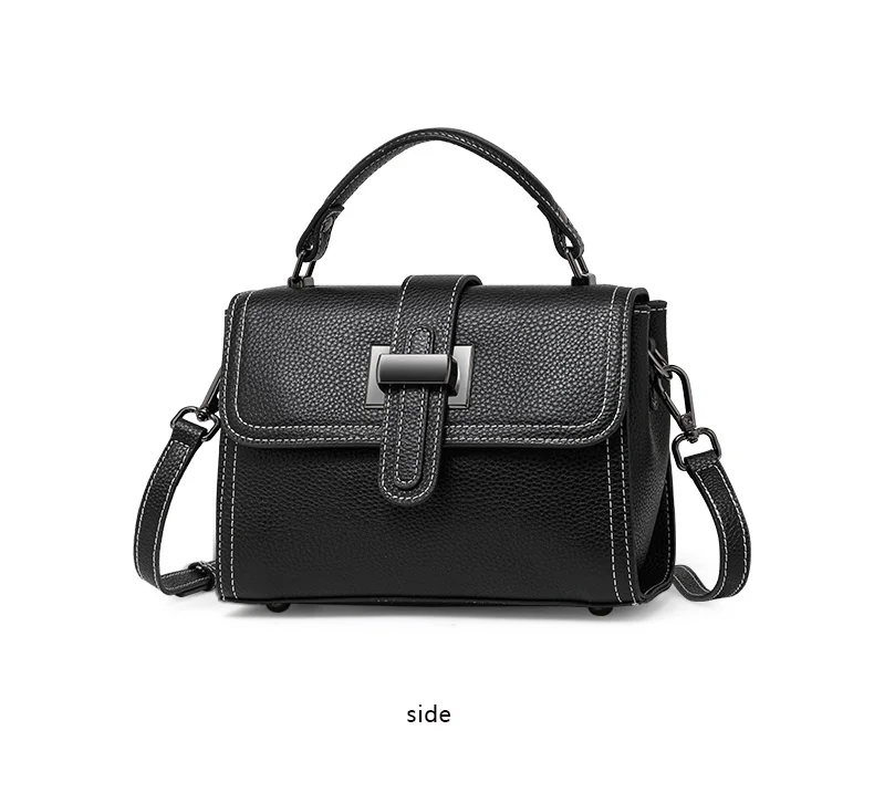 Aidrani 2026 Commuter Litchi Grain Hochwertige Kleine Schultertasche aus Leder für Damen mit Schnalle, Schwarze Kleine Quadratische Tasche – Detail 11