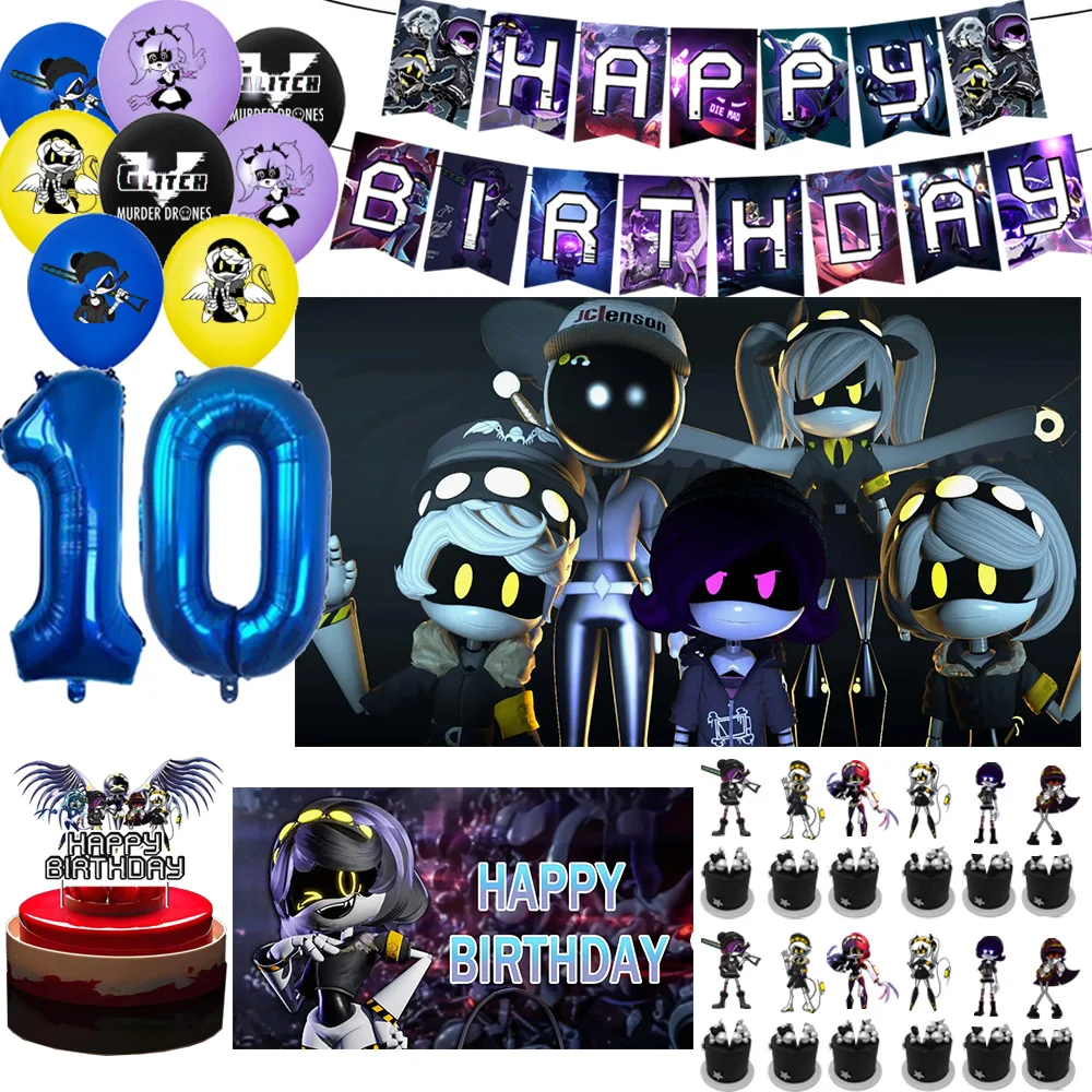 

M-Murderes D&Droned Theme Kid Birthday Party Decorations Number Balloon Background Banner Cake Topper Baby Shower Party Supplies