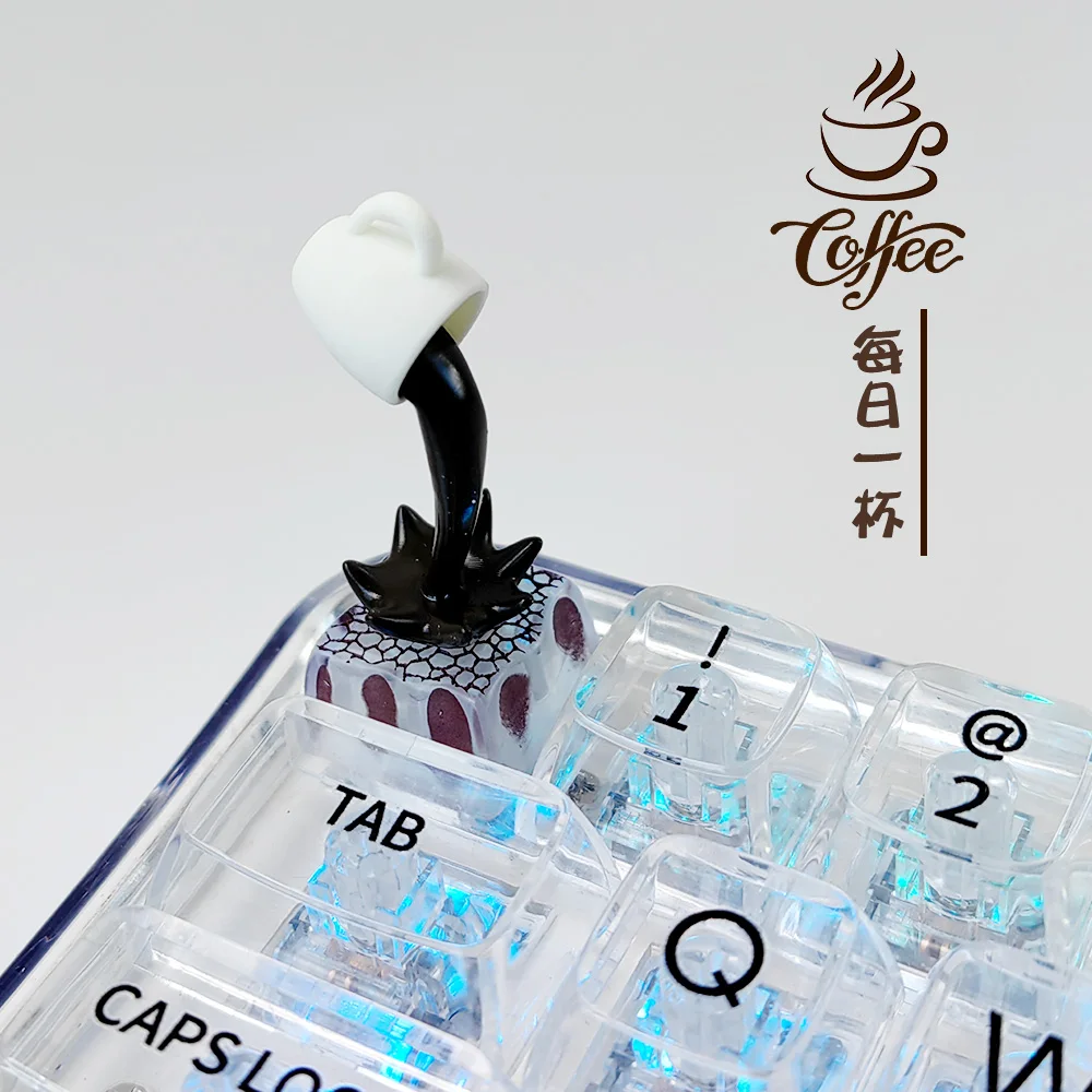 Yikun's custom resin art coffee cup keycap mechanical keyboard cultural and creative hand-made translucent magnetic keycaps