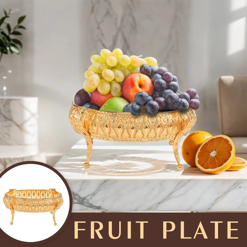 Поднос для домашней еды, винтажная тарелка с фруктами, стол, железная коробка для хранения закусок, овальный поднос, золотая корзина с фруктами, декор стола