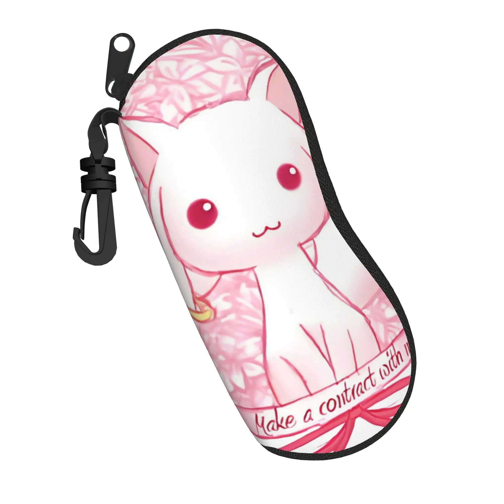 Bonito estuche para gafas Kyubey Puella Magi Madoka Magica, estuche protector para gafas de sol con cremallera portátil para hombres y mujeres, contenedor para gafas