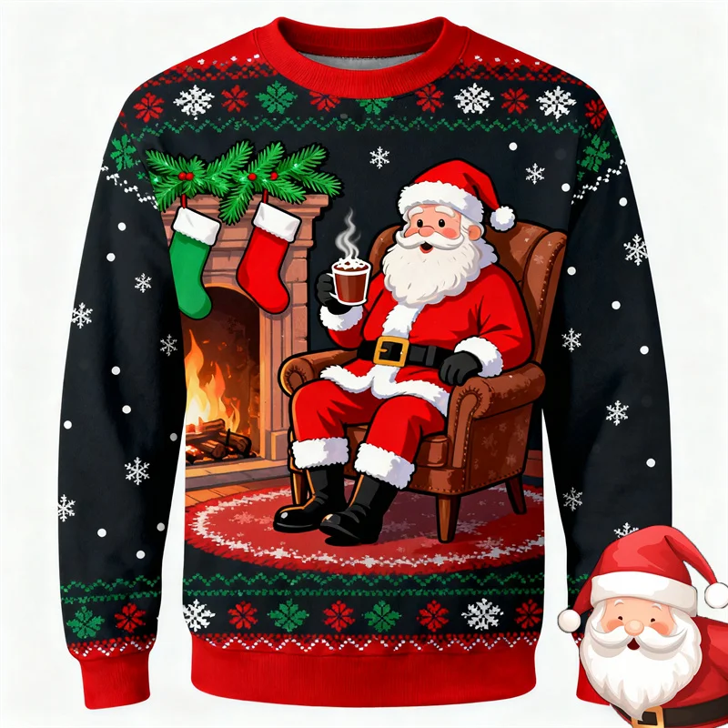 

Happy Christmas Warm Santa Claus Ugly Sweater For Men Outdoor Festival Gift O-neck Pullover Ugly Sweaters Women Xmas New Year