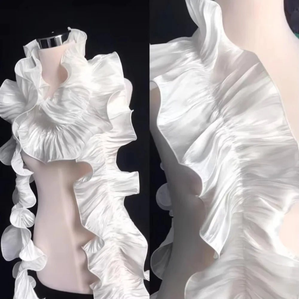 1Yard Ruffle Lace Edge Satin Pleated Ribbon Fabric Trim Shiny 18CM Wide Pleated Lace Ribbon Edge Hem Bouquet Curtain