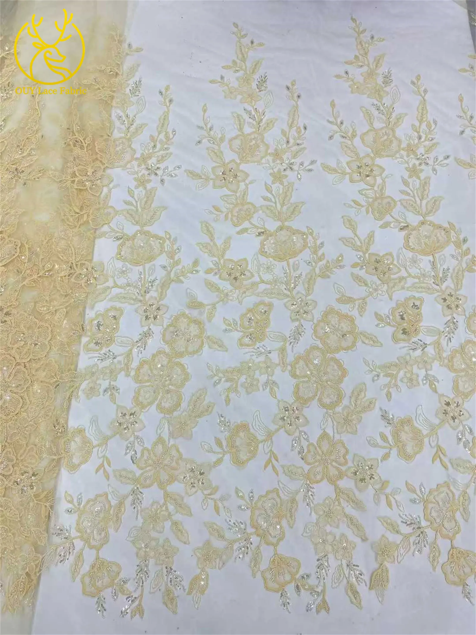 Damen Brautparty-Kleid Pailletten Tüll Bestickter Spitzenstoff 2026 Hochwertiger Nigerianischer Französischer Perlen-Spitzenstoff 5 Yards – Detail 17