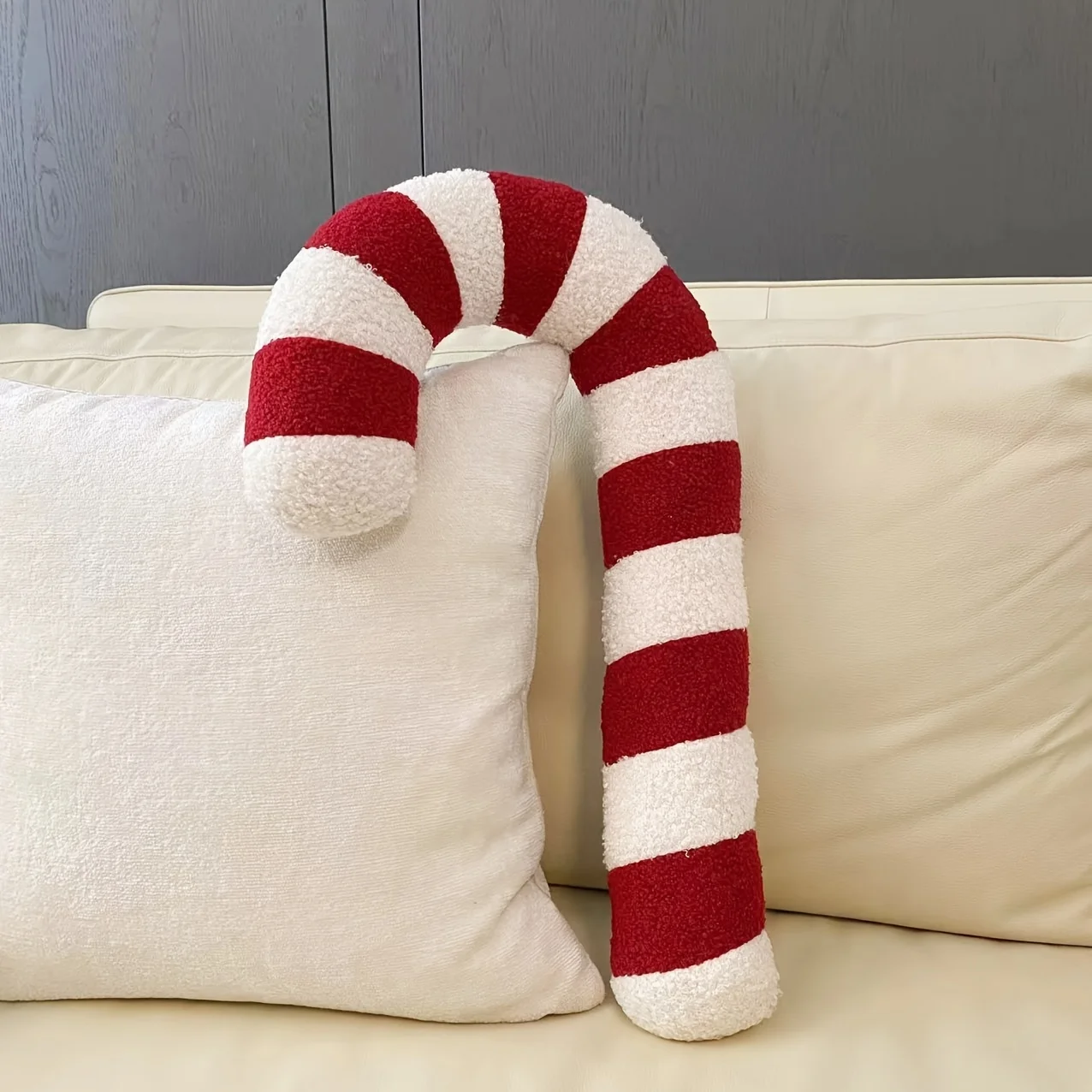 Plush Candy Cane Pillow Christmas Decor Cushion with Red Pink Striped Candy Cane Design Soft Plush Fabric for Holiday Home Deco